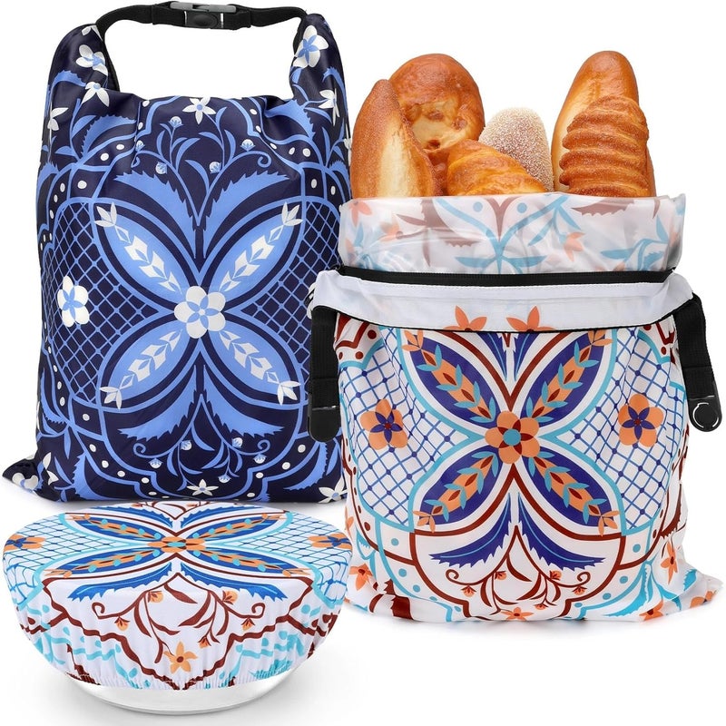 Revahope 2 Pack Reusable Bread Bags for Homemade Bread, 17"×13" Sourdough Bread Storage Bags with Bowl Cover - Keep Loaf Fresh and Easy to Wash(Morocco Style) - Image 1